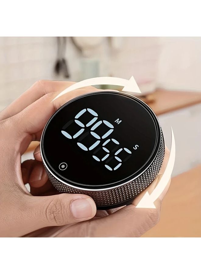 Black Circular Kitchen Timer with Rotating Display LED Light for Cooking Baking Sports - Image 3